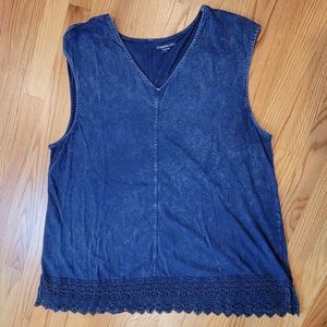 Coldwater Creek Women's Dark Blue Tank Top Crocheted‎ Hem 1XL